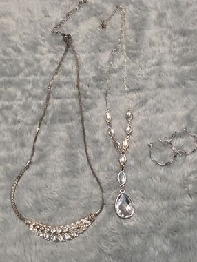 COSTUME SILVERTONE EARRINGS, 2 NECKLACES EUC # 35
